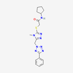 molecular formula C18H22N8OS B11064847 N-cyclopentyl-2-({4-methyl-5-[(5-phenyl-2H-tetrazol-2-yl)methyl]-4H-1,2,4-triazol-3-yl}sulfanyl)acetamide 