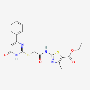 molecular formula C19H18N4O4S2 B11064918 Ethyl 4-methyl-2-({[(6-oxo-4-phenyl-1,6-dihydropyrimidin-2-yl)sulfanyl]acetyl}amino)-1,3-thiazole-5-carboxylate 