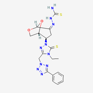 molecular formula C19H22N10O2S2 B11065657 (2Z)-2-[(1R,2R,5S)-2-{4-ethyl-3-[(5-phenyl-2H-tetrazol-2-yl)methyl]-5-thioxo-4,5-dihydro-1H-1,2,4-triazol-1-yl}-6,8-dioxabicyclo[3.2.1]oct-4-ylidene]hydrazinecarbothioamide (non-preferred name) 