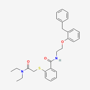molecular formula C28H32N2O3S B11066144 N-[2-(2-benzylphenoxy)ethyl]-2-{[2-(diethylamino)-2-oxoethyl]sulfanyl}benzamide 