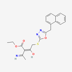 molecular formula C21H21N3O4S B11066763 ethyl (2E)-3-amino-2-({[5-(naphthalen-1-ylmethyl)-1,3,4-oxadiazol-2-yl]sulfanyl}acetyl)but-2-enoate 