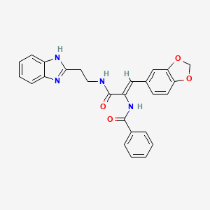 molecular formula C26H22N4O4 B11066880 N-{(Z)-2-Benzo[1,3]dioxol-5-yl-1-[2-(1H-benzoimidazol-2-yl)-ethylcarbamoyl]-vinyl}-benzamide 