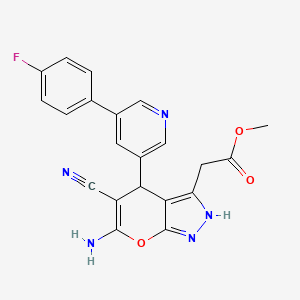 molecular formula C21H16FN5O3 B11067073 Methyl {6-amino-5-cyano-4-[5-(4-fluorophenyl)pyridin-3-yl]-2,4-dihydropyrano[2,3-c]pyrazol-3-yl}acetate 