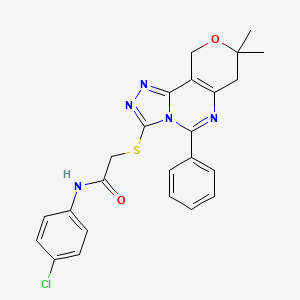 molecular formula C24H22ClN5O2S B11067148 N-(4-chlorophenyl)-2-[(8,8-dimethyl-5-phenyl-7,10-dihydro-8H-pyrano[3,4-e][1,2,4]triazolo[4,3-c]pyrimidin-3-yl)sulfanyl]acetamide 