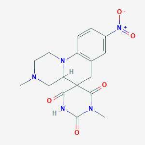 molecular formula C17H19N5O5 B11067195 1',3-dimethyl-8-nitro-2,3,4,4a-tetrahydro-1H,2'H,6H-spiro[pyrazino[1,2-a]quinoline-5,5'-pyrimidine]-2',4',6'(1'H,3'H)-trione 