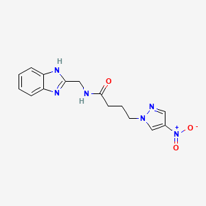 molecular formula C15H16N6O3 B11068225 N-(1H-benzimidazol-2-ylmethyl)-4-(4-nitro-1H-pyrazol-1-yl)butanamide 