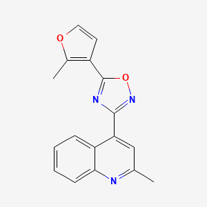 molecular formula C17H13N3O2 B11068230 Quinoline, 2-methyl-4-[5-(2-methyl-3-furanyl)-1,2,4-oxadiazol-3-yl]- 