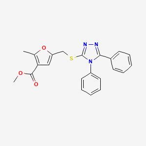 molecular formula C22H19N3O3S B11068897 methyl 5-{[(4,5-diphenyl-4H-1,2,4-triazol-3-yl)sulfanyl]methyl}-2-methylfuran-3-carboxylate 