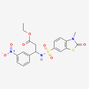 molecular formula C19H19N3O7S2 B11069012 Ethyl 3-{[(3-methyl-2-oxo-2,3-dihydro-1,3-benzothiazol-6-yl)sulfonyl]amino}-3-(3-nitrophenyl)propanoate 