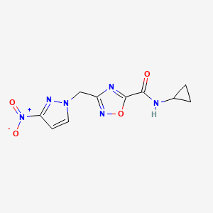 molecular formula C10H10N6O4 B11069833 N-cyclopropyl-3-[(3-nitro-1H-pyrazol-1-yl)methyl]-1,2,4-oxadiazole-5-carboxamide 