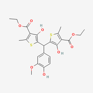 molecular formula C24H26O8S2 B11070065 Diethyl 5,5'-[(4-hydroxy-3-methoxyphenyl)methanediyl]bis(4-hydroxy-2-methylthiophene-3-carboxylate) 