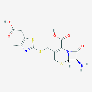 molecular formula C14H15N3O5S3 B110707 (6R-trans)-7-Amino-3-(((5-(carboxymethyl)-4-methyl-2-thiazolyl)thio)methyl)-8-oxo-5-thia-1-azabicyclo(4.2.0)oct-2-ene-2-carboxylic acid CAS No. 111298-82-9