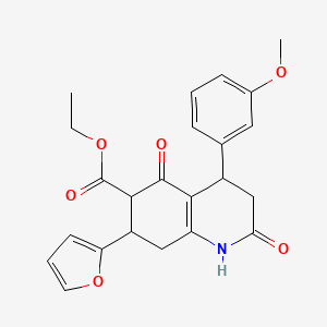 molecular formula C23H23NO6 B11071482 Ethyl 7-(furan-2-yl)-4-(3-methoxyphenyl)-2,5-dioxo-1,2,3,4,5,6,7,8-octahydroquinoline-6-carboxylate 