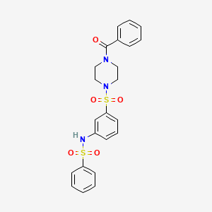 molecular formula C23H23N3O5S2 B11071506 N-{3-[(4-benzoylpiperazin-1-yl)sulfonyl]phenyl}benzenesulfonamide 