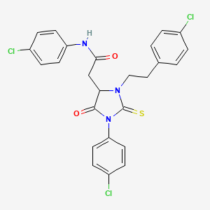 molecular formula C25H20Cl3N3O2S B11071610 N-(4-chlorophenyl)-2-[1-(4-chlorophenyl)-3-[2-(4-chlorophenyl)ethyl]-5-oxo-2-sulfanylideneimidazolidin-4-yl]acetamide 