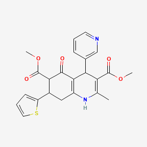 molecular formula C23H22N2O5S B11071742 Dimethyl 2-methyl-5-oxo-4-(pyridin-3-yl)-7-(thiophen-2-yl)-1,4,5,6,7,8-hexahydroquinoline-3,6-dicarboxylate 