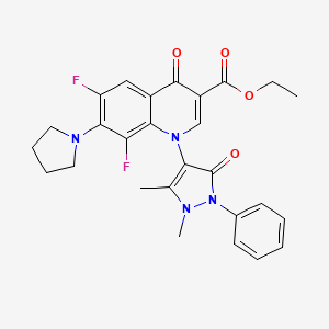 molecular formula C27H26F2N4O4 B11071802 ethyl 1-(1,5-dimethyl-3-oxo-2-phenyl-2,3-dihydro-1H-pyrazol-4-yl)-6,8-difluoro-4-oxo-7-(pyrrolidin-1-yl)-1,4-dihydroquinoline-3-carboxylate 