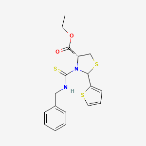 molecular formula C18H20N2O2S3 B11071851 ethyl (4R)-3-(benzylcarbamothioyl)-2-(thiophen-2-yl)-1,3-thiazolidine-4-carboxylate 