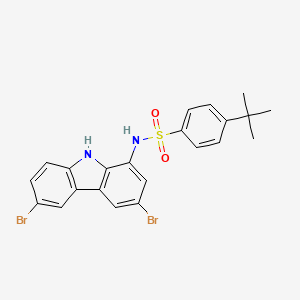 molecular formula C22H20Br2N2O2S B11072364 4-tert-butyl-N-(3,6-dibromo-9H-carbazol-1-yl)benzenesulfonamide 