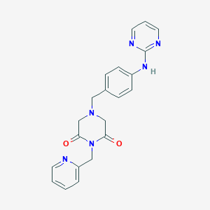 molecular formula C21H20N6O2 B011086 2,6-Piperazinedione, 1-(2-pyridylmethyl)-4-(p-(2-pyrimidinylamino)benzyl)- CAS No. 102233-14-7