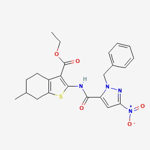 molecular formula C23H24N4O5S B11088721 ethyl 2-{[(1-benzyl-3-nitro-1H-pyrazol-5-yl)carbonyl]amino}-6-methyl-4,5,6,7-tetrahydro-1-benzothiophene-3-carboxylate 