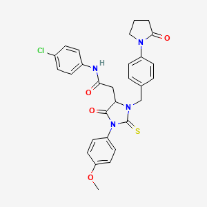 molecular formula C29H27ClN4O4S B11088844 N-(4-chlorophenyl)-2-{1-(4-methoxyphenyl)-5-oxo-3-[4-(2-oxopyrrolidin-1-yl)benzyl]-2-thioxoimidazolidin-4-yl}acetamide 