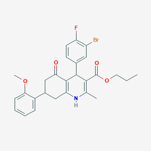 molecular formula C27H27BrFNO4 B11088925 Propyl 4-(3-bromo-4-fluorophenyl)-7-(2-methoxyphenyl)-2-methyl-5-oxo-1,4,5,6,7,8-hexahydroquinoline-3-carboxylate 