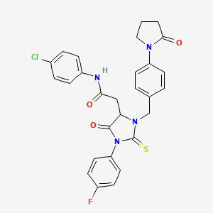 molecular formula C28H24ClFN4O3S B11089092 N-(4-chlorophenyl)-2-{1-(4-fluorophenyl)-5-oxo-3-[4-(2-oxopyrrolidin-1-yl)benzyl]-2-thioxoimidazolidin-4-yl}acetamide 
