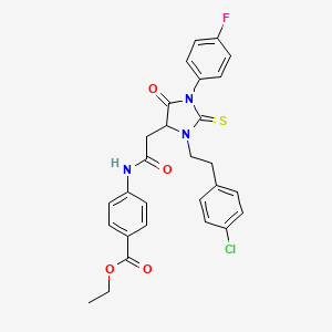 molecular formula C28H25ClFN3O4S B11089177 Ethyl 4-[({3-[2-(4-chlorophenyl)ethyl]-1-(4-fluorophenyl)-5-oxo-2-thioxoimidazolidin-4-yl}acetyl)amino]benzoate 