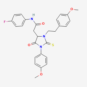 molecular formula C27H26FN3O4S B11089182 N-(4-fluorophenyl)-2-[1-(4-methoxyphenyl)-3-[2-(4-methoxyphenyl)ethyl]-5-oxo-2-sulfanylideneimidazolidin-4-yl]acetamide 