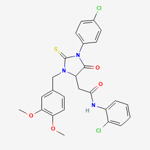 molecular formula C26H23Cl2N3O4S B11089363 N-(2-chlorophenyl)-2-[1-(4-chlorophenyl)-3-(3,4-dimethoxybenzyl)-5-oxo-2-thioxoimidazolidin-4-yl]acetamide 