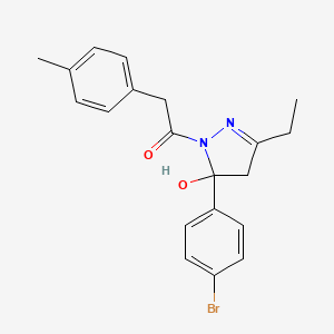 molecular formula C20H21BrN2O2 B11091830 1-[5-(4-bromophenyl)-3-ethyl-5-hydroxy-4,5-dihydro-1H-pyrazol-1-yl]-2-(4-methylphenyl)ethanone 