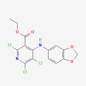 molecular formula C15H11Cl3N2O4 B11092339 Ethyl 4-(1,3-benzodioxol-5-ylamino)-2,5,6-trichloropyridine-3-carboxylate 