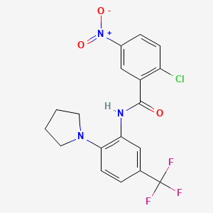 molecular formula C18H15ClF3N3O3 B11092388 2-chloro-5-nitro-N-[2-(pyrrolidin-1-yl)-5-(trifluoromethyl)phenyl]benzamide 