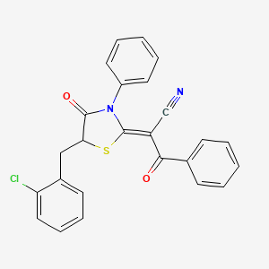molecular formula C25H17ClN2O2S B11092470 (2Z)-2-[5-(2-chlorobenzyl)-4-oxo-3-phenyl-1,3-thiazolidin-2-ylidene]-3-oxo-3-phenylpropanenitrile 