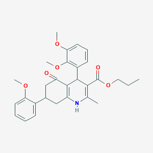 molecular formula C29H33NO6 B11092609 Propyl 4-(2,3-dimethoxyphenyl)-7-(2-methoxyphenyl)-2-methyl-5-oxo-1,4,5,6,7,8-hexahydroquinoline-3-carboxylate 