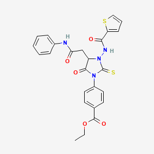 molecular formula C25H22N4O5S2 B11092776 Ethyl 4-{5-oxo-4-[2-oxo-2-(phenylamino)ethyl]-3-[(thiophen-2-ylcarbonyl)amino]-2-thioxoimidazolidin-1-yl}benzoate 