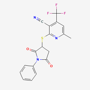 molecular formula C18H12F3N3O2S B11092856 2-[(2,5-Dioxo-1-phenylpyrrolidin-3-yl)sulfanyl]-6-methyl-4-(trifluoromethyl)pyridine-3-carbonitrile 