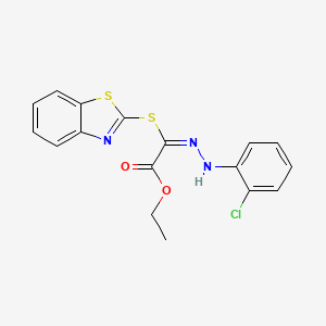 molecular formula C17H14ClN3O2S2 B11092929 ethyl (2E)-(1,3-benzothiazol-2-ylsulfanyl)[2-(2-chlorophenyl)hydrazinylidene]ethanoate 