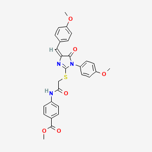 molecular formula C28H25N3O6S B11092937 methyl 4-[({[(4E)-4-(4-methoxybenzylidene)-1-(4-methoxyphenyl)-5-oxo-4,5-dihydro-1H-imidazol-2-yl]sulfanyl}acetyl)amino]benzoate 