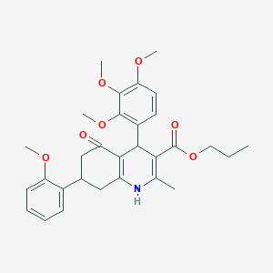 molecular formula C30H35NO7 B11093000 Propyl 7-(2-methoxyphenyl)-2-methyl-5-oxo-4-(2,3,4-trimethoxyphenyl)-1,4,5,6,7,8-hexahydroquinoline-3-carboxylate 