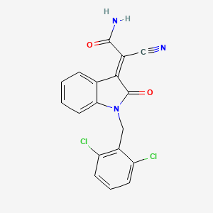 molecular formula C18H11Cl2N3O2 B11093050 (2E)-2-cyano-2-[1-(2,6-dichlorobenzyl)-2-oxo-1,2-dihydro-3H-indol-3-ylidene]ethanamide 