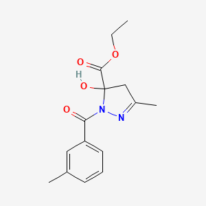 molecular formula C15H18N2O4 B11093145 ethyl 5-hydroxy-3-methyl-1-[(3-methylphenyl)carbonyl]-4,5-dihydro-1H-pyrazole-5-carboxylate 