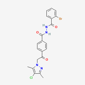 molecular formula C21H18BrClN4O3 B11093848 2-bromo-N'-({4-[(4-chloro-3,5-dimethyl-1H-pyrazol-1-yl)acetyl]phenyl}carbonyl)benzohydrazide 