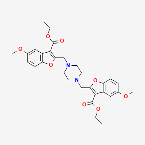 molecular formula C30H34N2O8 B11093866 Diethyl 2,2'-(piperazine-1,4-diyldimethanediyl)bis(5-methoxy-1-benzofuran-3-carboxylate) 
