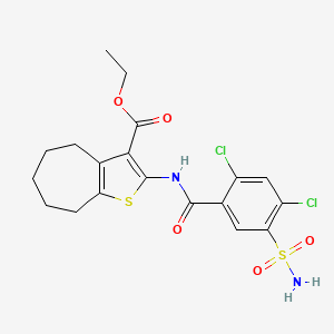 molecular formula C19H20Cl2N2O5S2 B11093941 ethyl 2-{[(2,4-dichloro-5-sulfamoylphenyl)carbonyl]amino}-5,6,7,8-tetrahydro-4H-cyclohepta[b]thiophene-3-carboxylate 