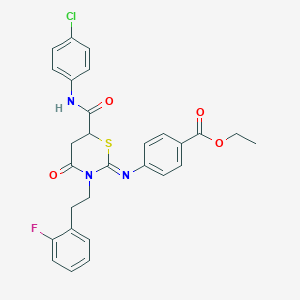 molecular formula C28H25ClFN3O4S B11094117 ethyl 4-({(2Z)-6-[(4-chlorophenyl)carbamoyl]-3-[2-(2-fluorophenyl)ethyl]-4-oxo-1,3-thiazinan-2-ylidene}amino)benzoate 