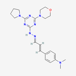molecular formula C22H30N8O B11094248 N,N-dimethyl-4-[(1E,3E)-3-{2-[4-(morpholin-4-yl)-6-(pyrrolidin-1-yl)-1,3,5-triazin-2-yl]hydrazinylidene}prop-1-en-1-yl]aniline 