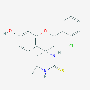 molecular formula C20H21ClN2O2S B11094626 2-(2-chlorophenyl)-7-hydroxy-6',6'-dimethyl-2,3,5',6'-tetrahydro-1'H-spiro[chromene-4,4'-pyrimidine]-2'(3'H)-thione 