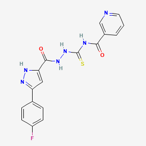 molecular formula C17H13FN6O2S B11094944 N-[(2-{[5-(4-fluorophenyl)-1H-pyrazol-3-yl]carbonyl}hydrazinyl)carbonothioyl]pyridine-3-carboxamide 